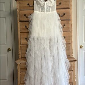 For Love & Lemons Ivory Layered Tulle Dress with Corset Bodice